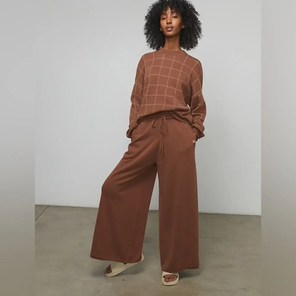 Lunya Cozy Cotton Silk Pullover Sweater Walnut Windowpane Brown NWT Medium NEW - Picture 3 of 11